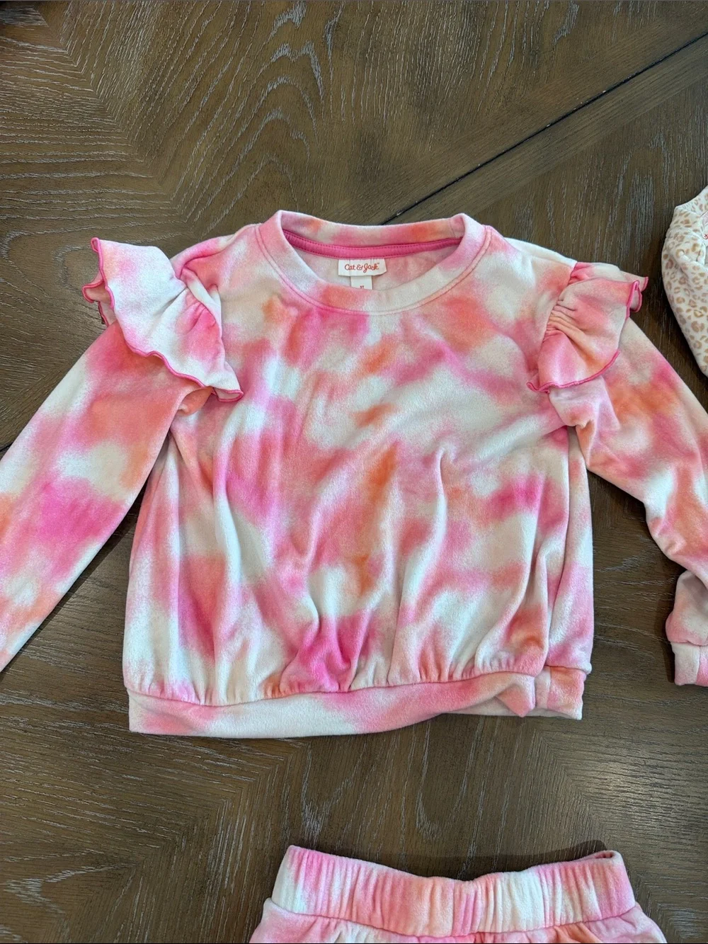 Cat & Jack Pink Tie-Dye and Cream Leopard Ruffle Pajama Set Duo